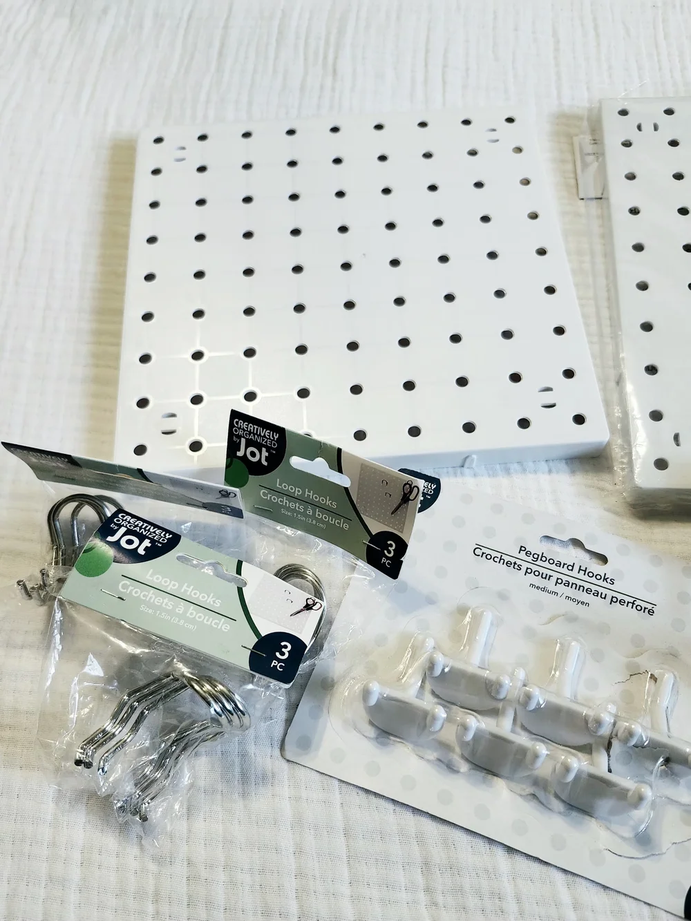 White Pegboard Hooks & Panels - Multiple Pieces